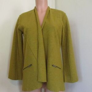 Eileen Fisher 100% Merino Wool open Cardigan Green Size L